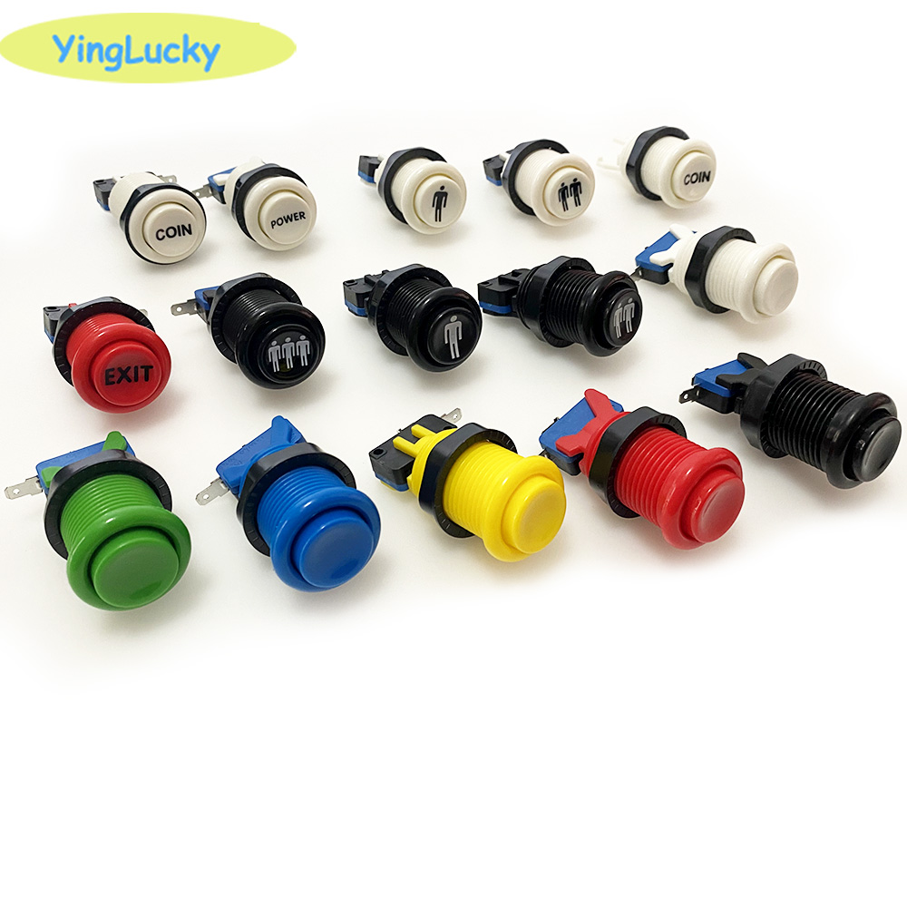 Coin Acceptor Selector - ปุ่มสไตล์อเมริกันพร้อมสวิตช์ไมโคร, ปุ่มกดอาเขต, รูยึด 28 มม., ตู้อาร์เคดยาว,